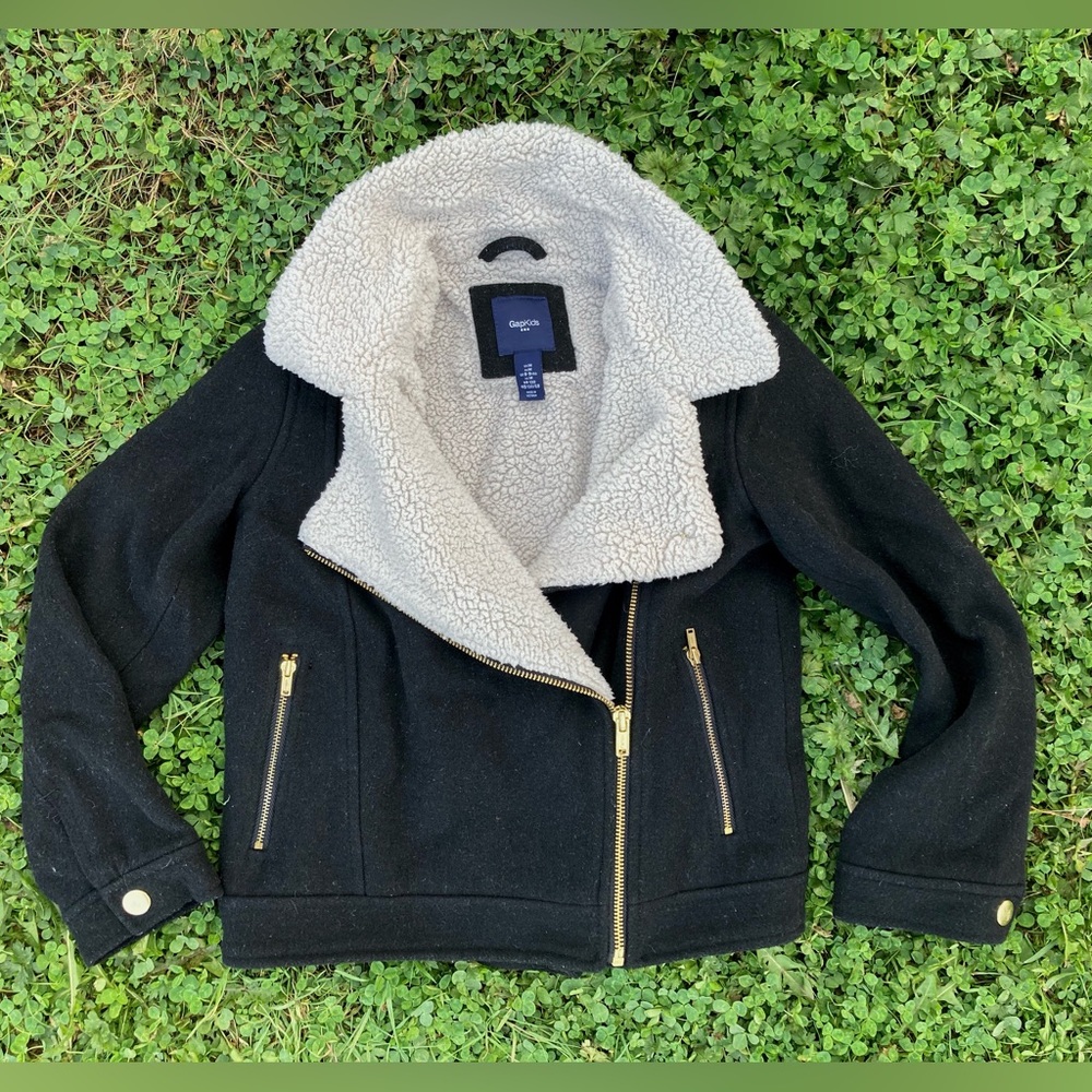 Gap Kids Aviator Wool Jacket Sherpa Lining Medium 8-9